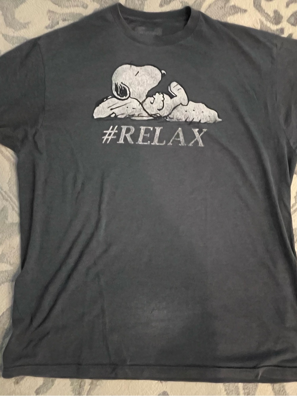 Peanuts Men's Black Short Sleeve Tee with White Snoopy #RELAX Graphic